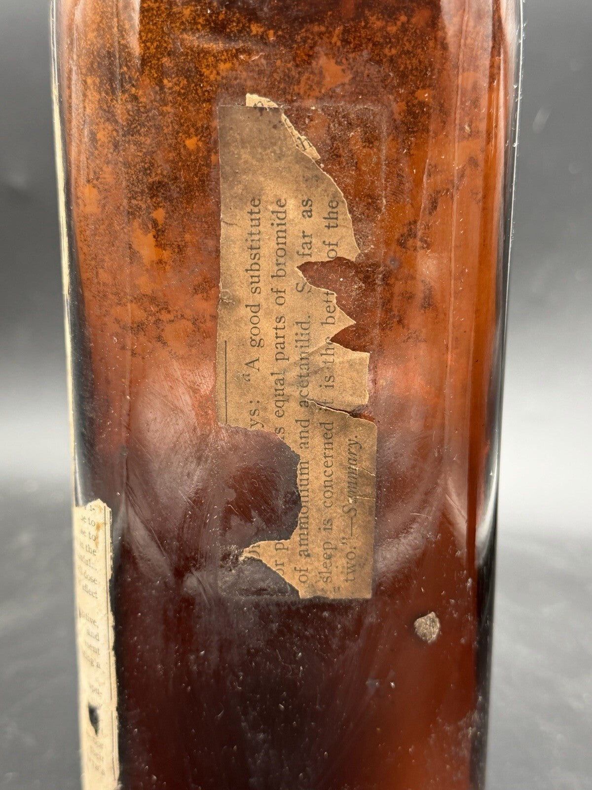 Antique Amber Glass Apothecary Medicine Bottle with Original Cork & Labels
