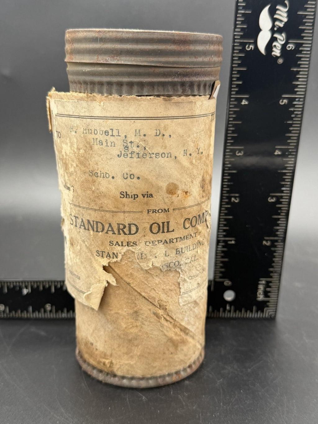 Antique Standard Oil Company Shipping Tin w/ Original Addressed Label