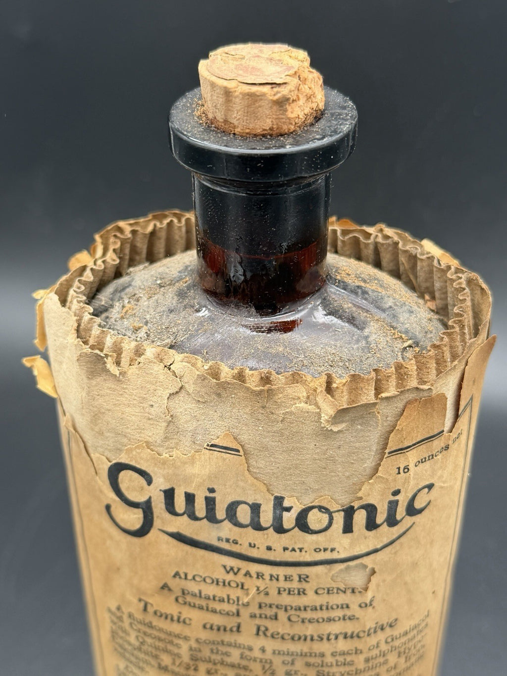 Antique Guiatonic William R Warner Co Medicine Bottle w Original Label