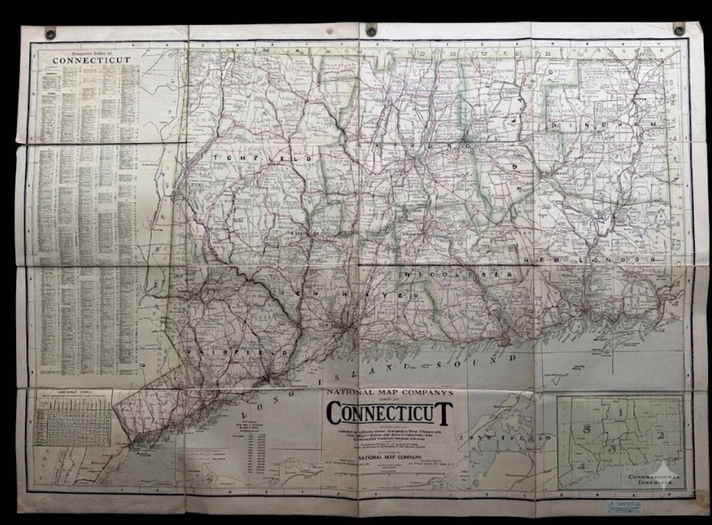 Antique 1910s National Map Co. Connecticut Large Wall Map - A.J. Nystrom & Co.
