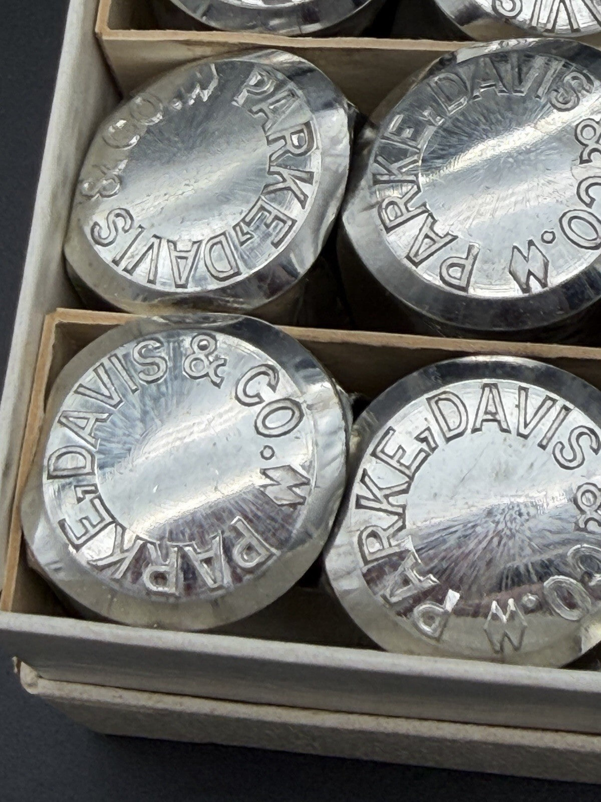 Antique Parke Davis and Co. Metal Foil Suppository Box with Inserts
