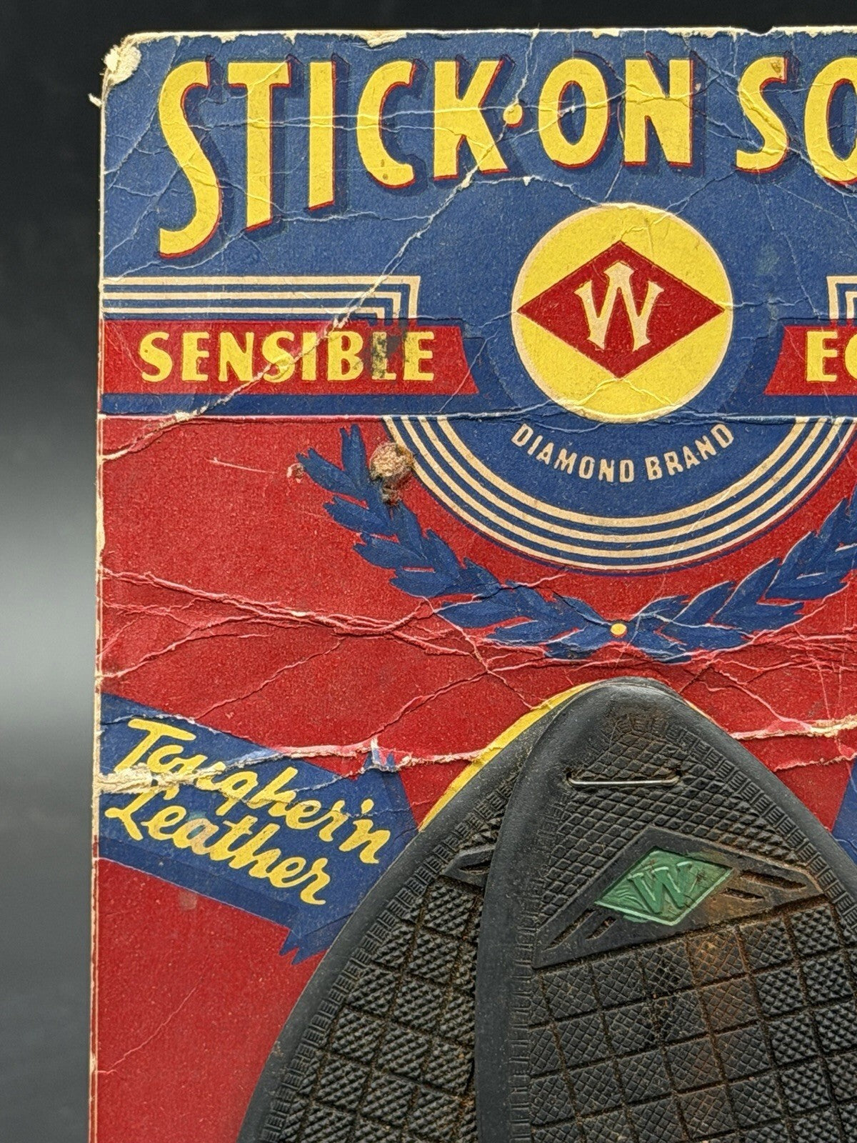 Vintage Stick-On Soles Diamond Brand Shoe Repair Kit Display Card Advertisement