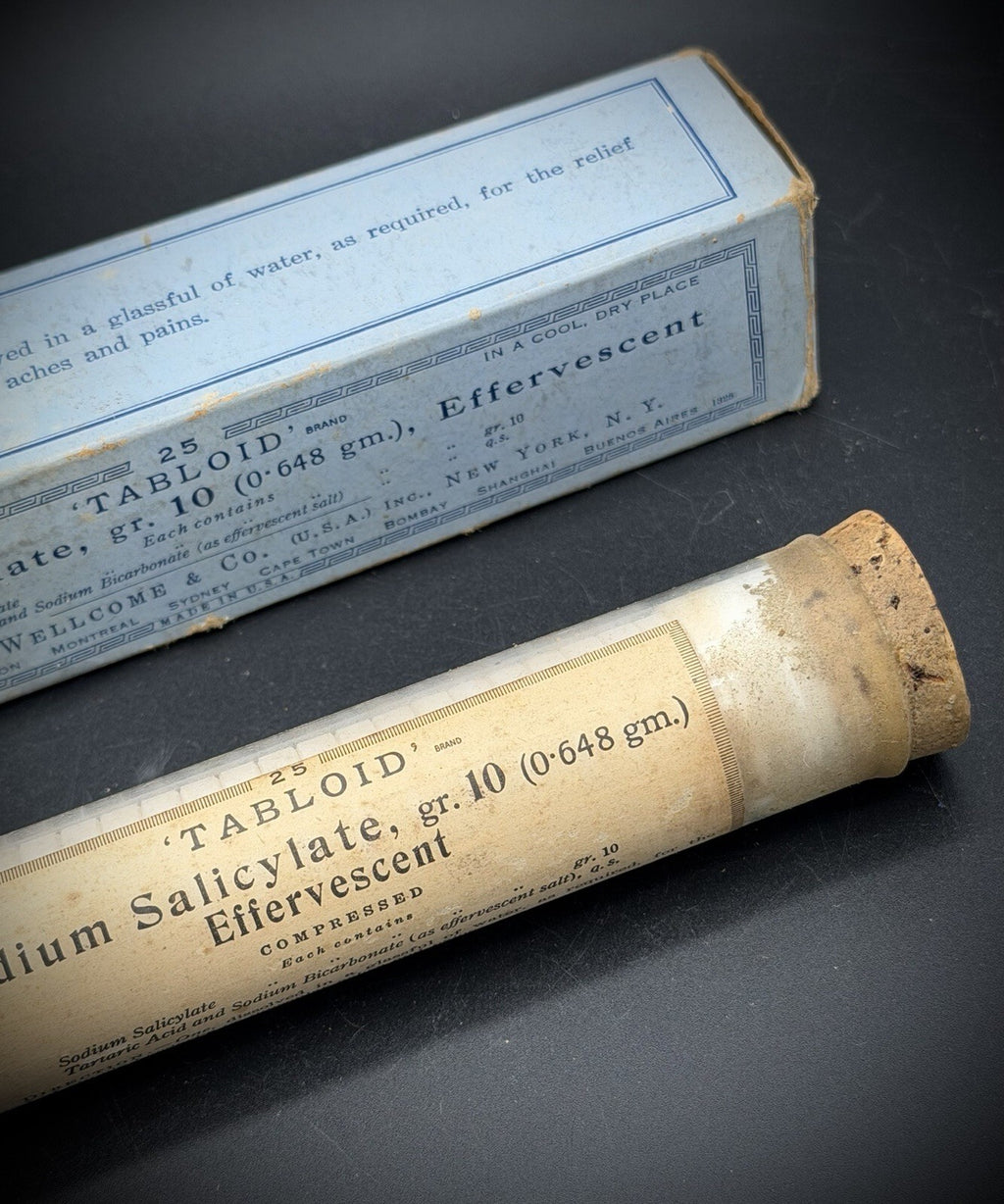 Burroughs Wellcome Co Sodium Salicylate Effervescent Tablets Antique Box Tube