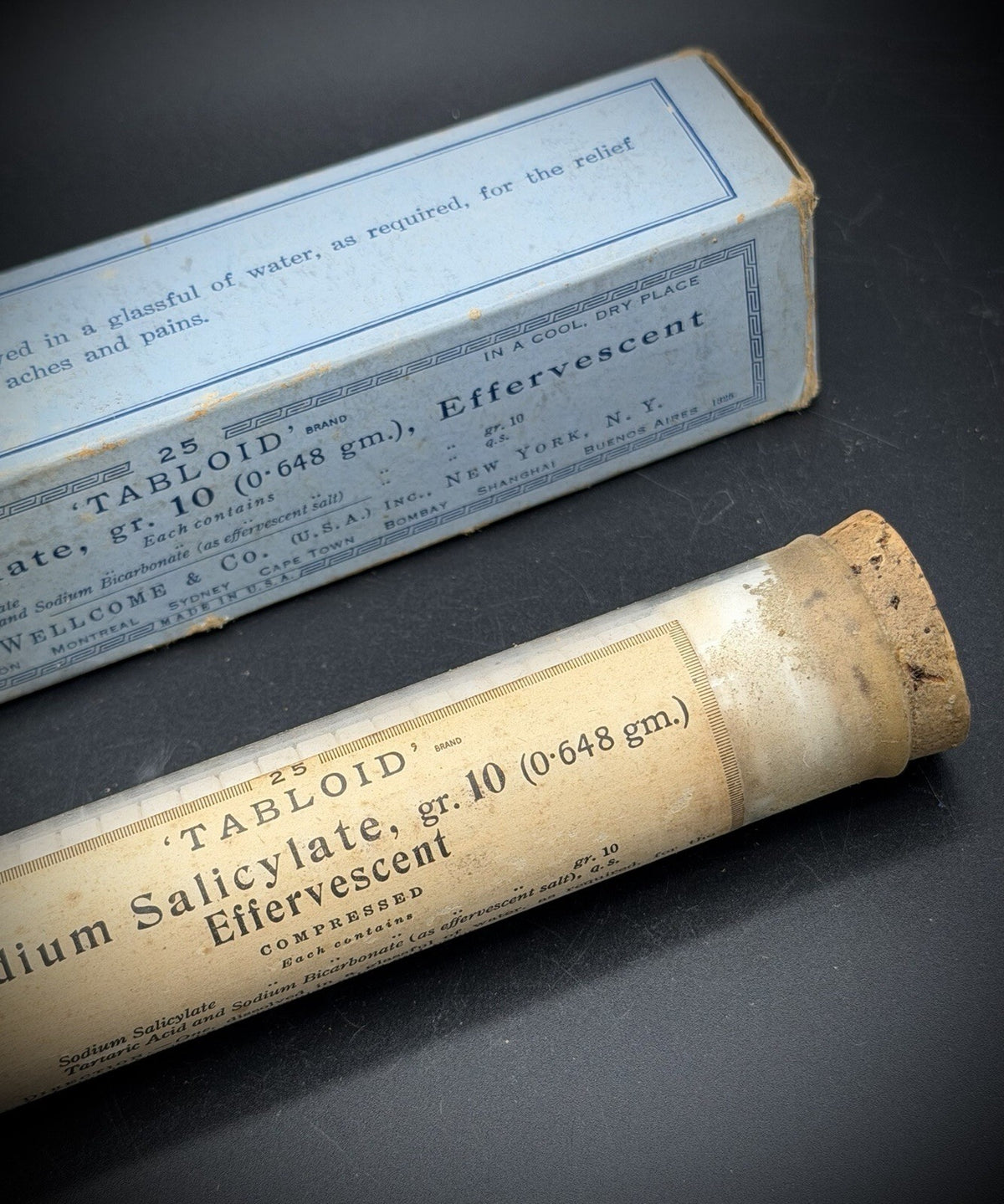 Burroughs Wellcome Co Sodium Salicylate Effervescent Tablets Antique Box Tube