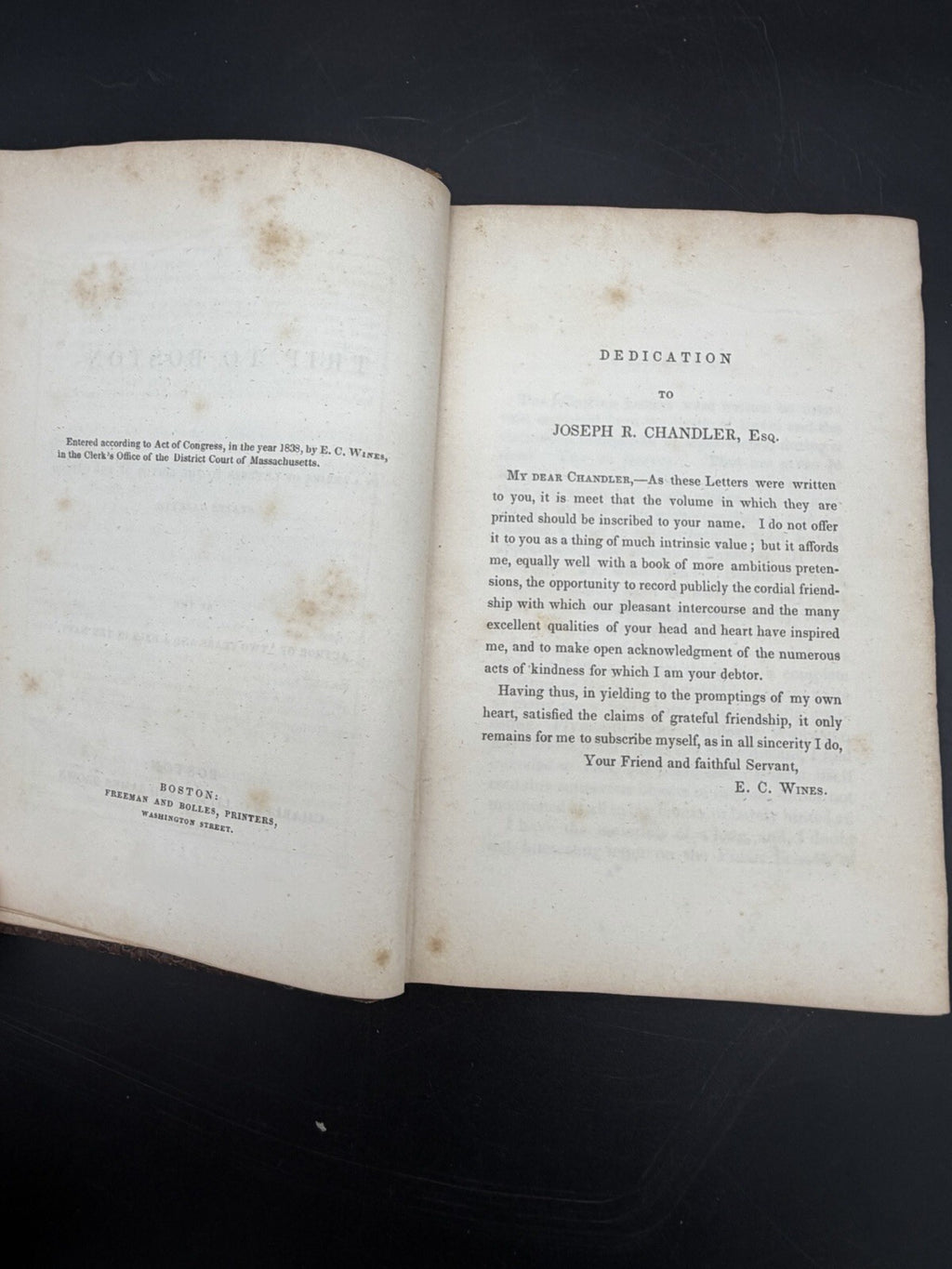 Antique Book, 1838 A Trip to Boston by E. C. Wines First Edition Travel Narrative