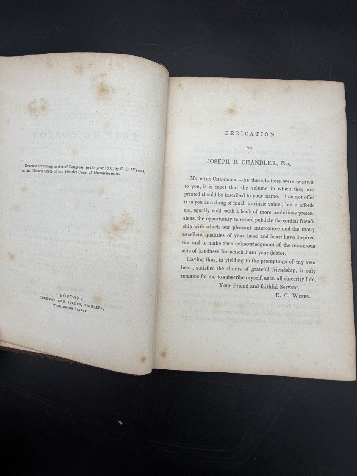 Antique Book, 1838 A Trip to Boston by E. C. Wines First Edition Travel Narrative