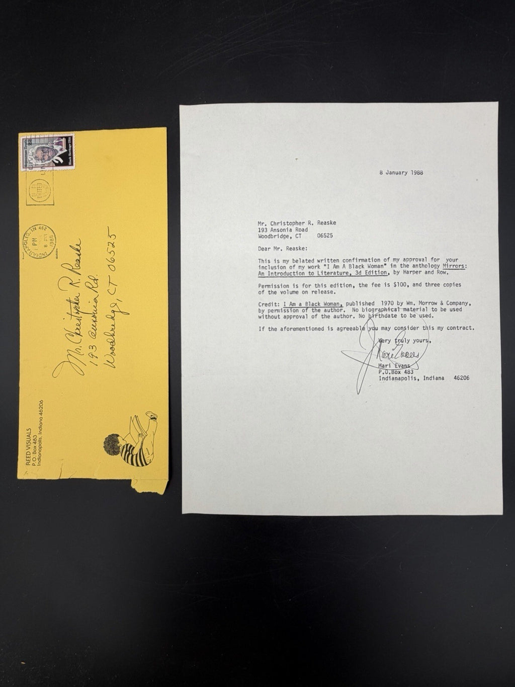 1988 Signed Author Mari Evans Letter "I Am A Black Woman" W/ Original Envelope