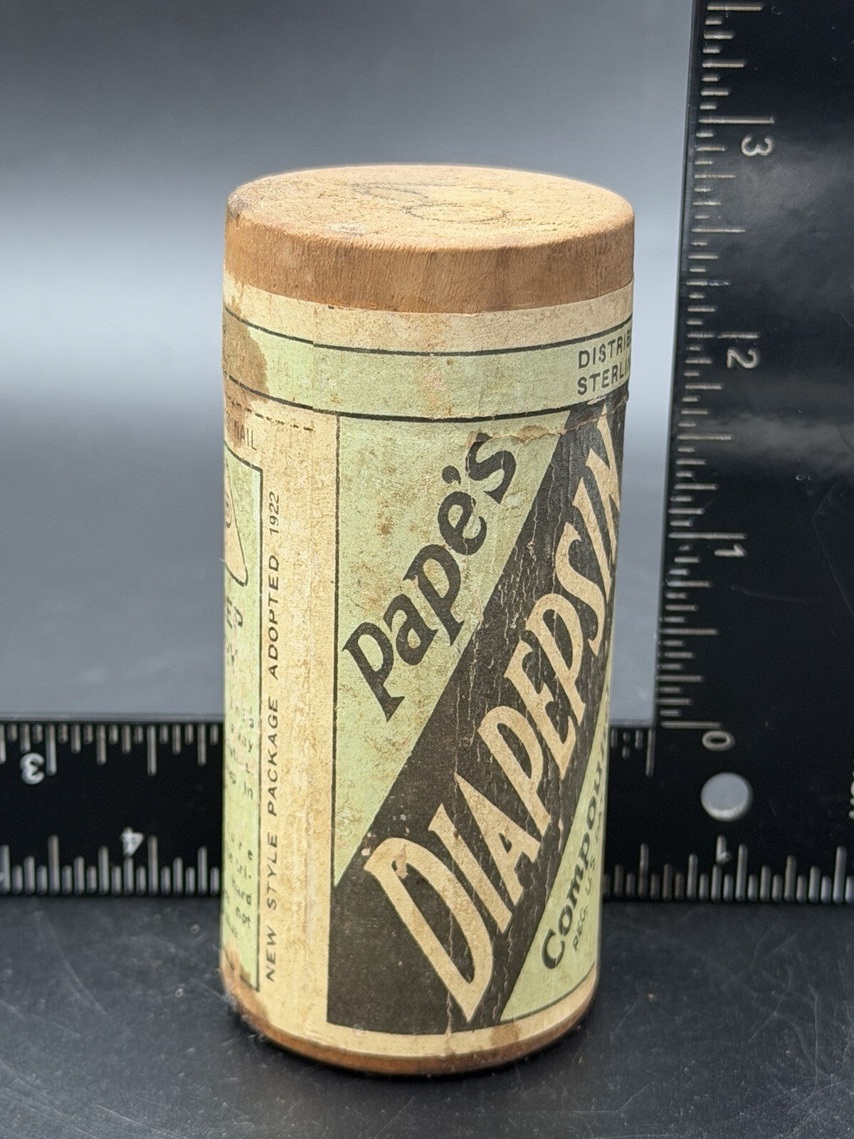 Vintage 1922 Pape's Diapepsin Patent Medicine Wood & Paper Container Apothecary