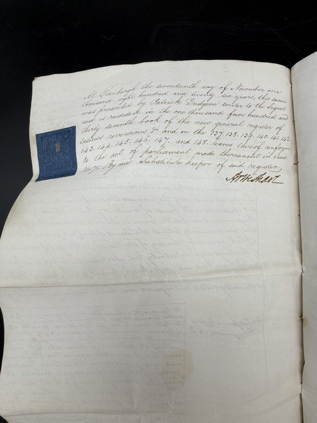 1826 Scottish Instrument of Sasine Vellum Legal Document Scotland Genealogy