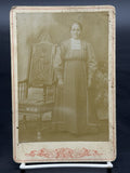 Antique Victorian Portrait Album Cabinet Card Photo Woman Posing With Chair