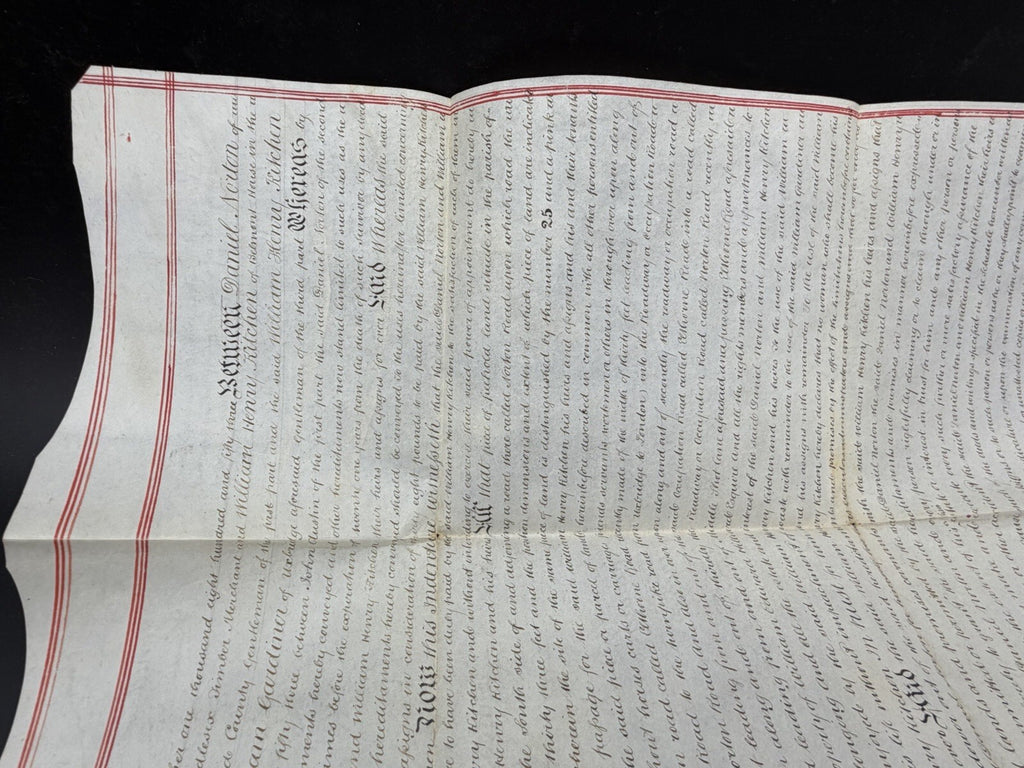 1853 Antique Vellum Land Deed: Hillingdon, Middlesex - Hand-Drawn Map (Signed)