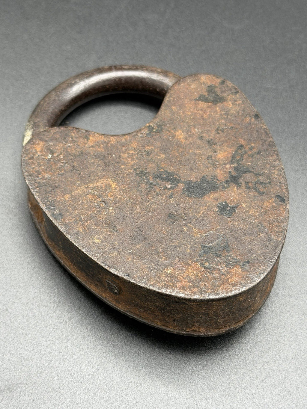 Antique Iron Heart Padlock w/ Brass Tag M.W. & Co. 19th Century Industrial Lock
