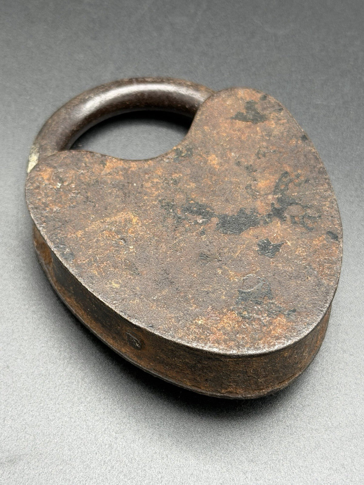 Antique Iron Heart Padlock w/ Brass Tag M.W. & Co. 19th Century Industrial Lock