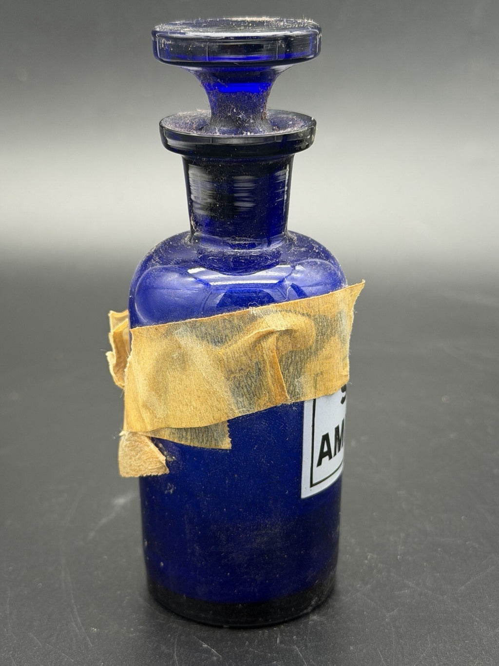 Antique Cobalt Blue Glass Apothecary Bottle Spir Ammon Arom W/ Stopper