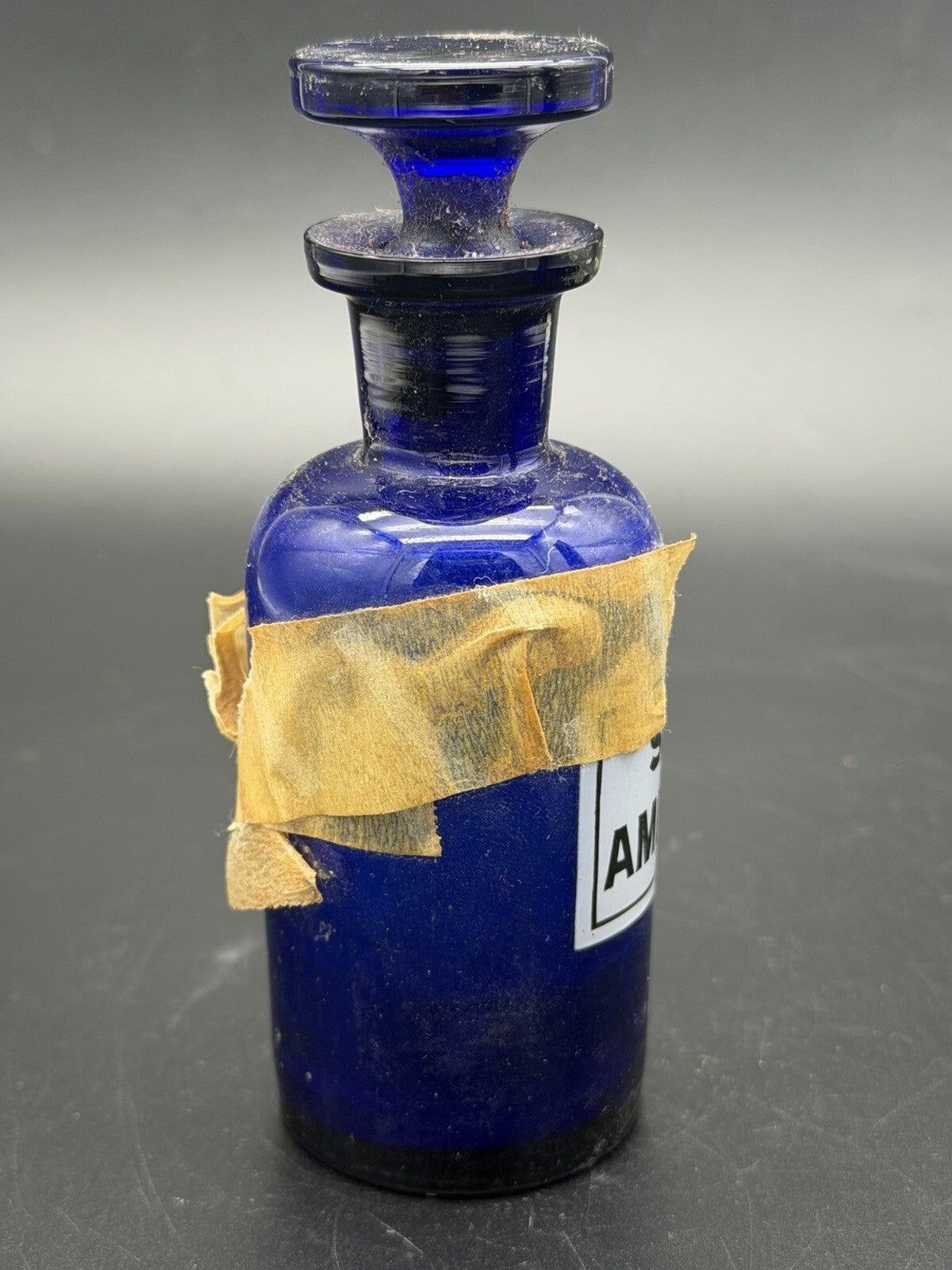 Antique Cobalt Blue Glass Apothecary Bottle Spir Ammon Arom W/ Stopper
