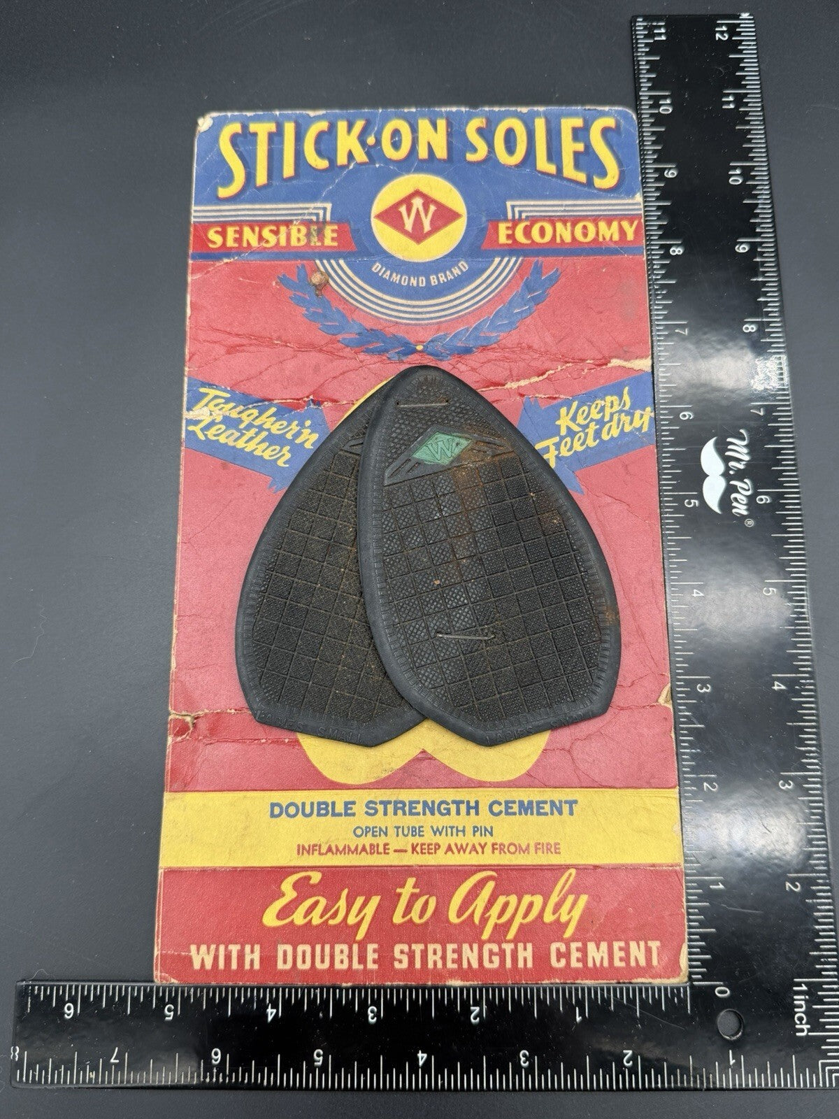 Vintage Stick-On Soles Diamond Brand Shoe Repair Kit Display Card Advertisement