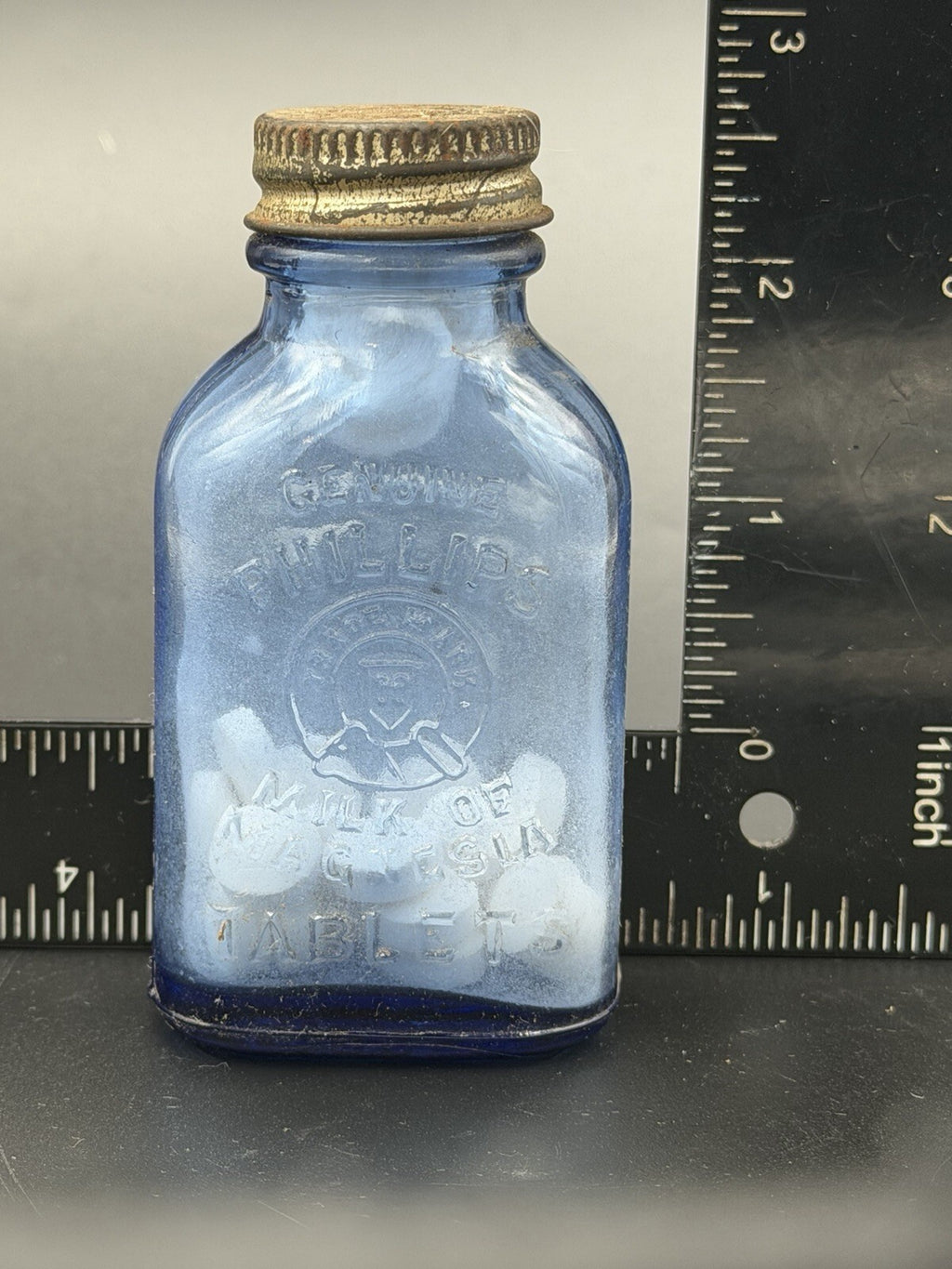 Vintage Phillips Milk of Magnesia Cobalt Blue Glass Bottle – Original Tablets