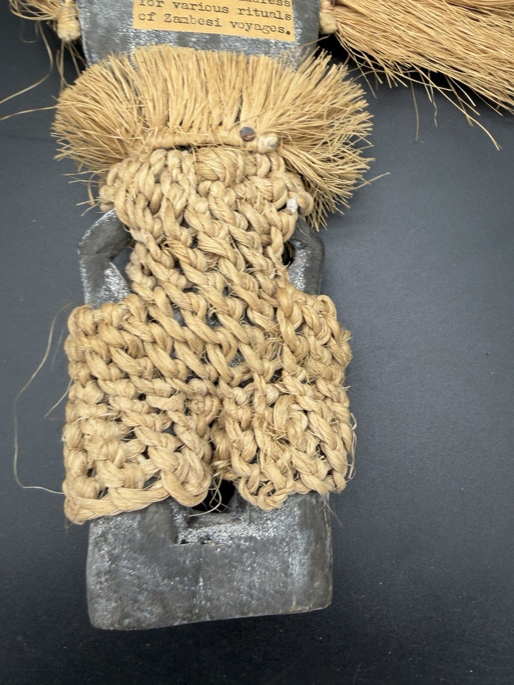 Vintage African Barotse Society Carved Wood Figure Raffia Zambesi Ritual Mask