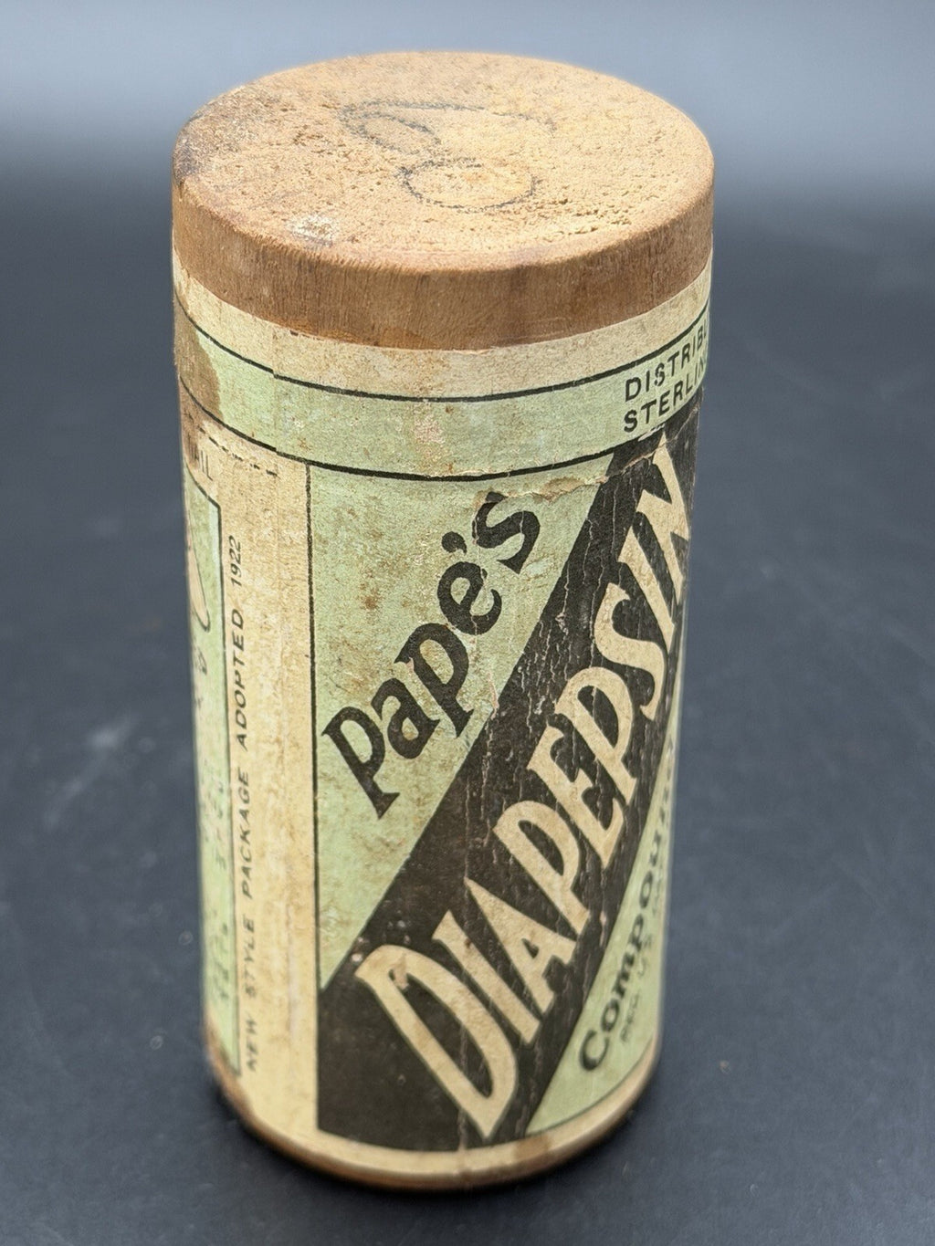 Vintage 1922 Pape's Diapepsin Patent Medicine Wood & Paper Container Apothecary