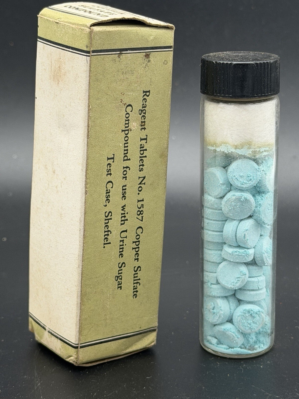 Vintage Eli Lilly Copper Sulfate Compound No. 1587 Reagent Tablets Vial & Box