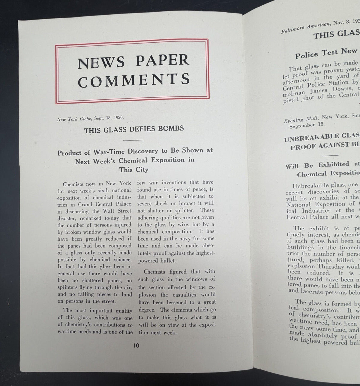 1921 Bullet-Proof & Non-Shatterable Glass Corp Stock Prospectus Pamphlet