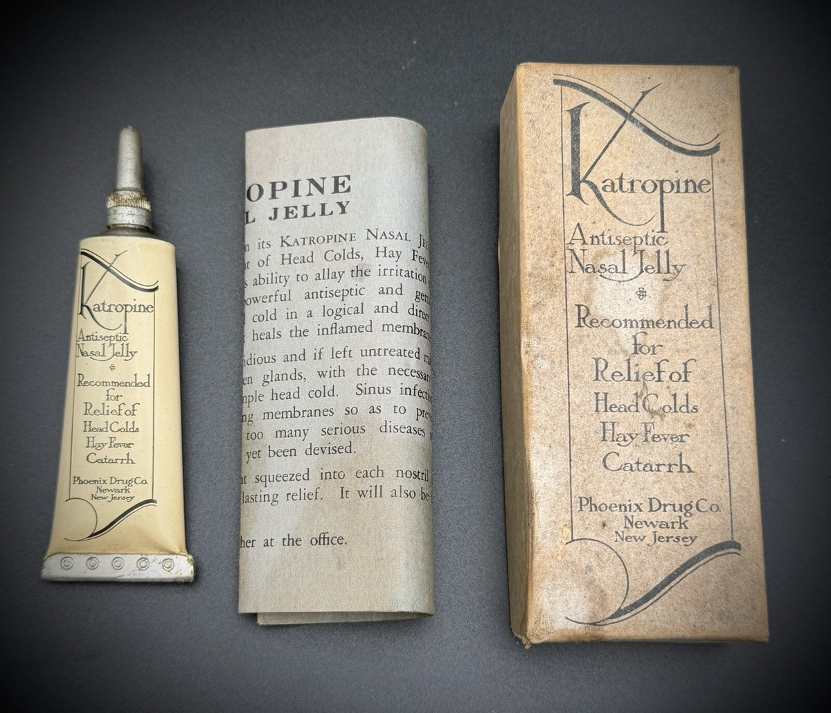 Antique Katropine Antiseptic Nasal Jelly Tube Box Phoenix Drug Co Newark NJ
