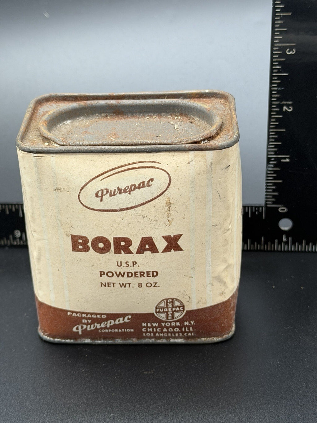 Vintage Purepac Borax U.S.P. Powdered Tin 8 Oz Apothecary Advertising Display