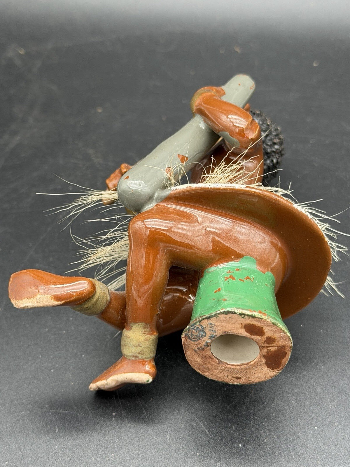 Vintage Mid Century Islander Musician Figurine Grass Skirt Playing Drum Tiki