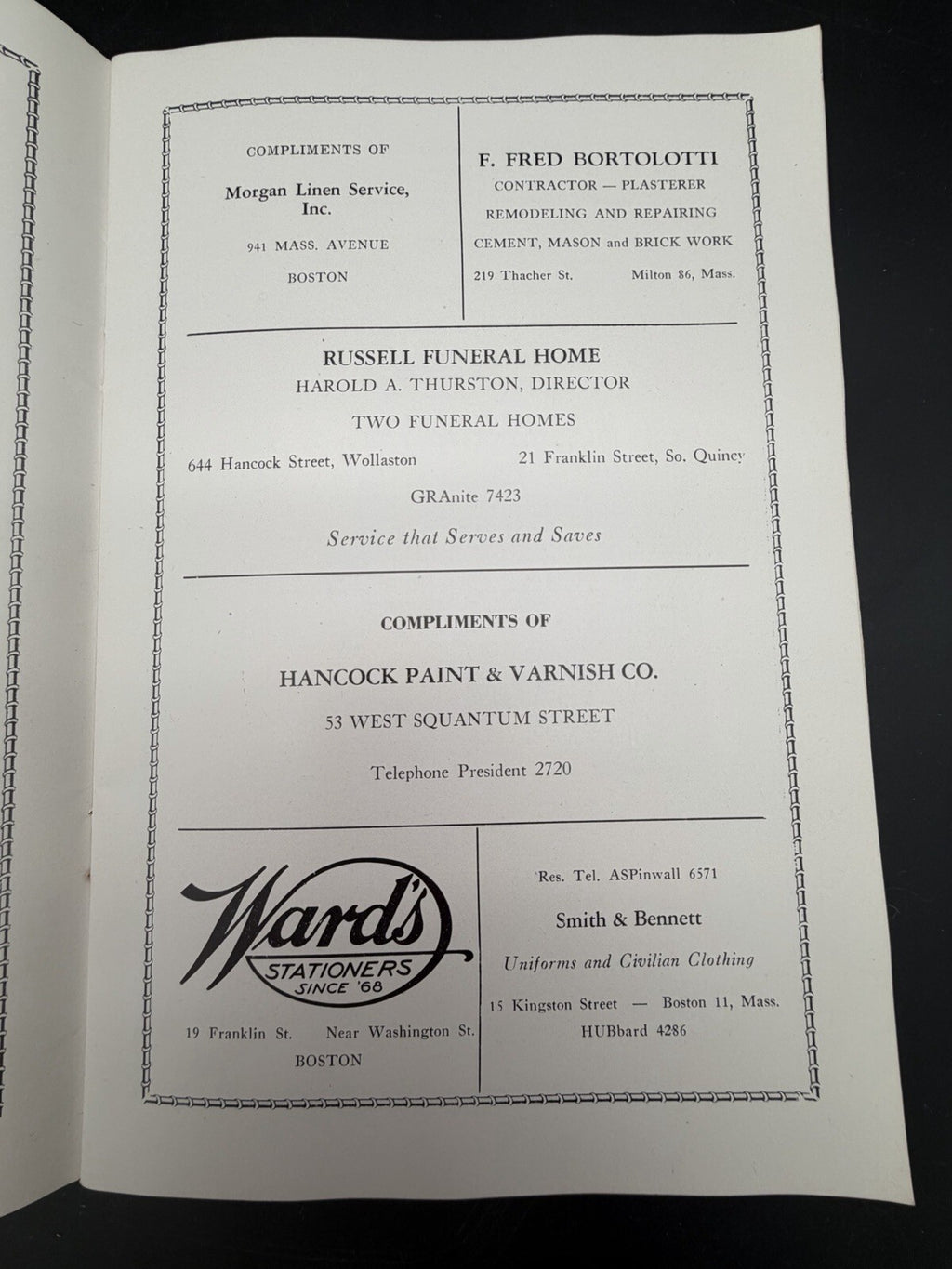 1945 Milton Firemen’s Relief Association Program Pepsi-Cola & Funeral Home Ads