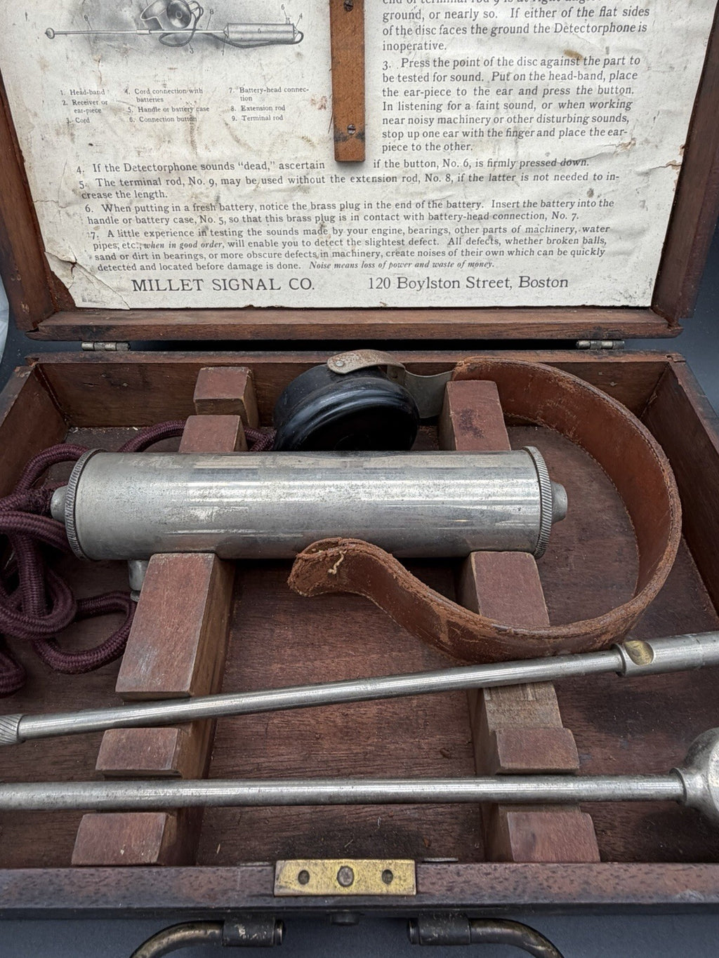 Antique Millet Signal Co Detectorphone Engine Stethoscope in Wood Box⁠