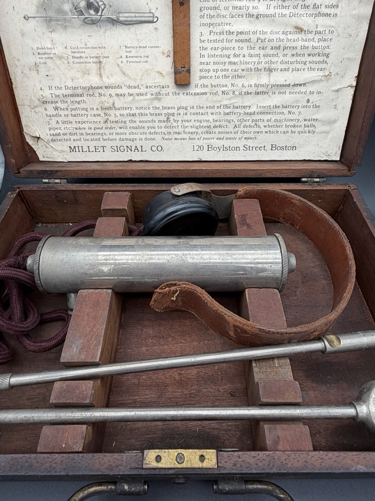Antique Millet Signal Co Detectorphone Engine Stethoscope in Wood Box⁠