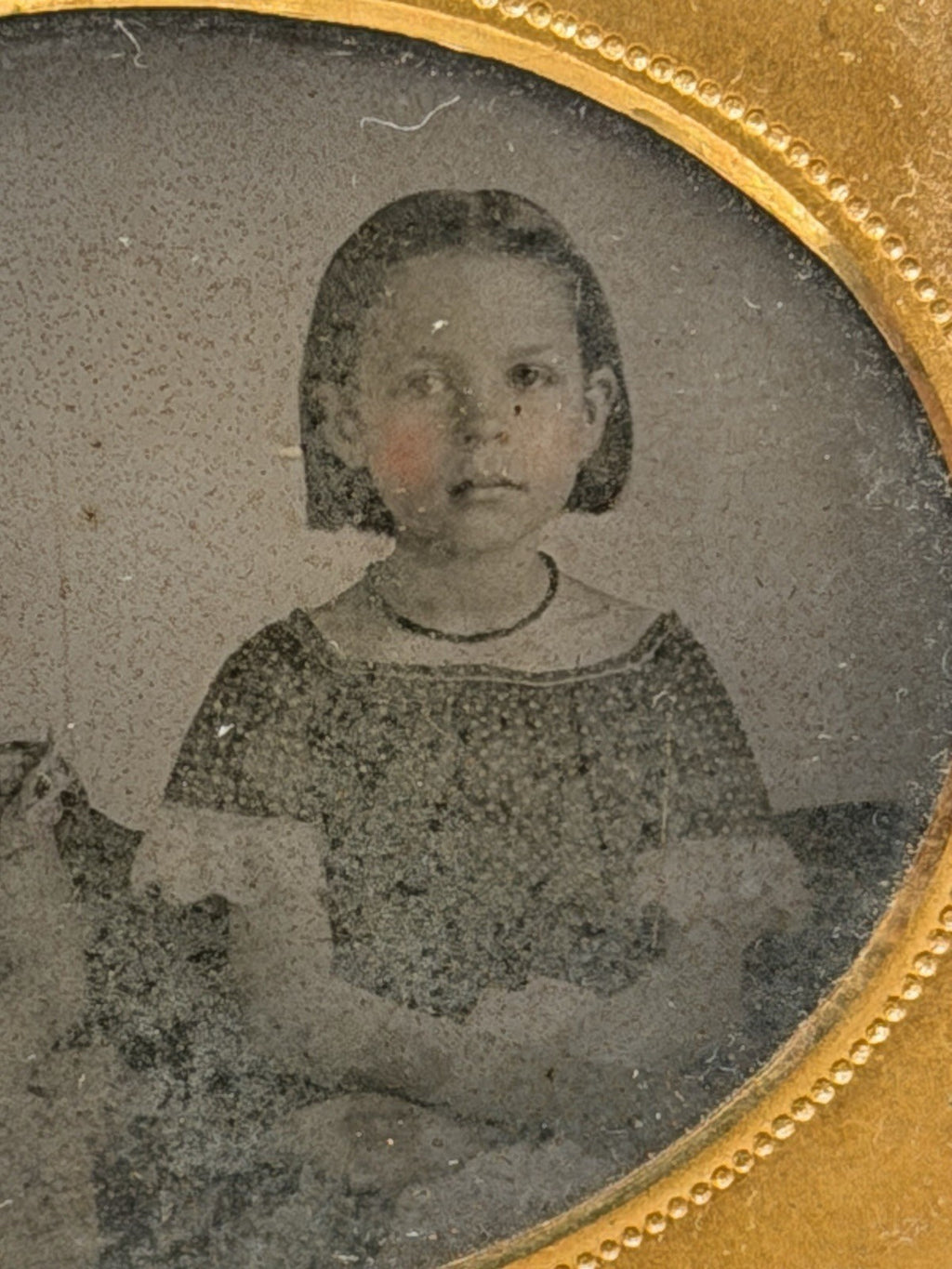 1850s Ambrotype Two Girls Sisters Tinted Embossed Leather Case 1/6 Photo Vtg