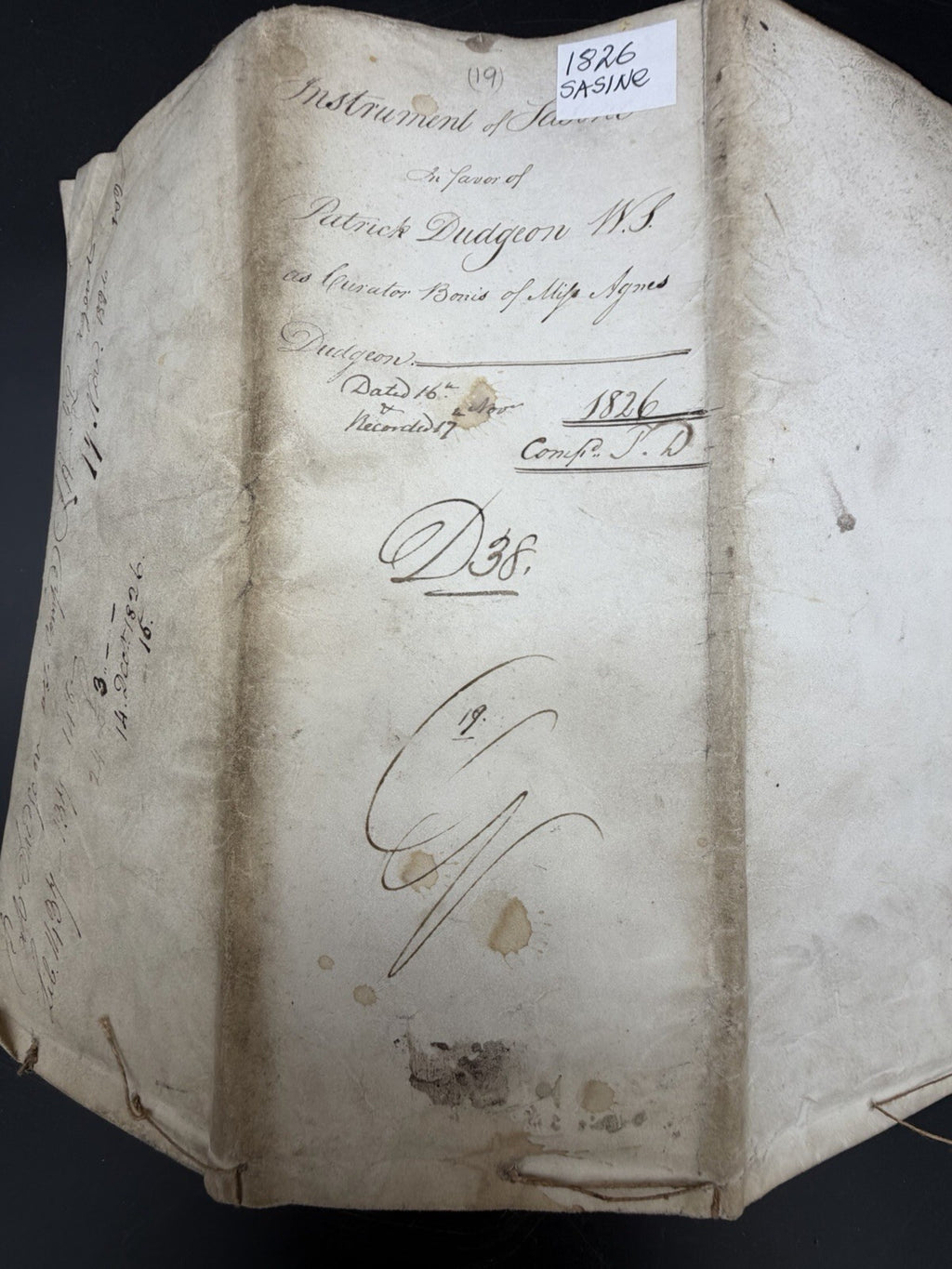 1826 Scottish Instrument of Sasine Vellum Legal Document Scotland Genealogy