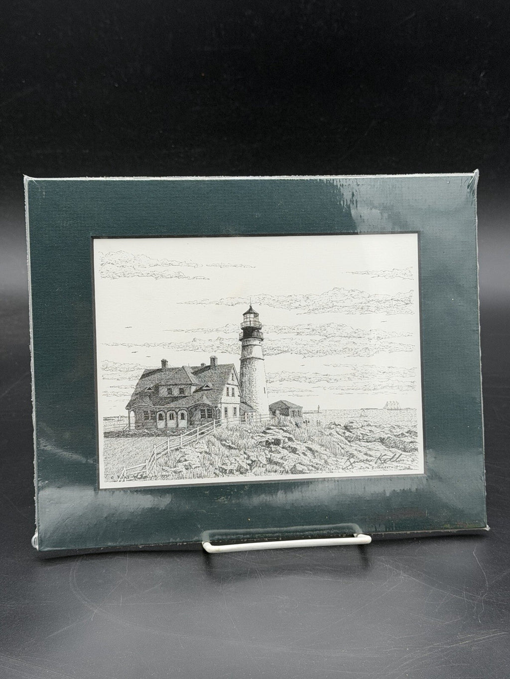 Portland Head Light Maine Pen & Ink Art Print Kurt W Kellar Matted