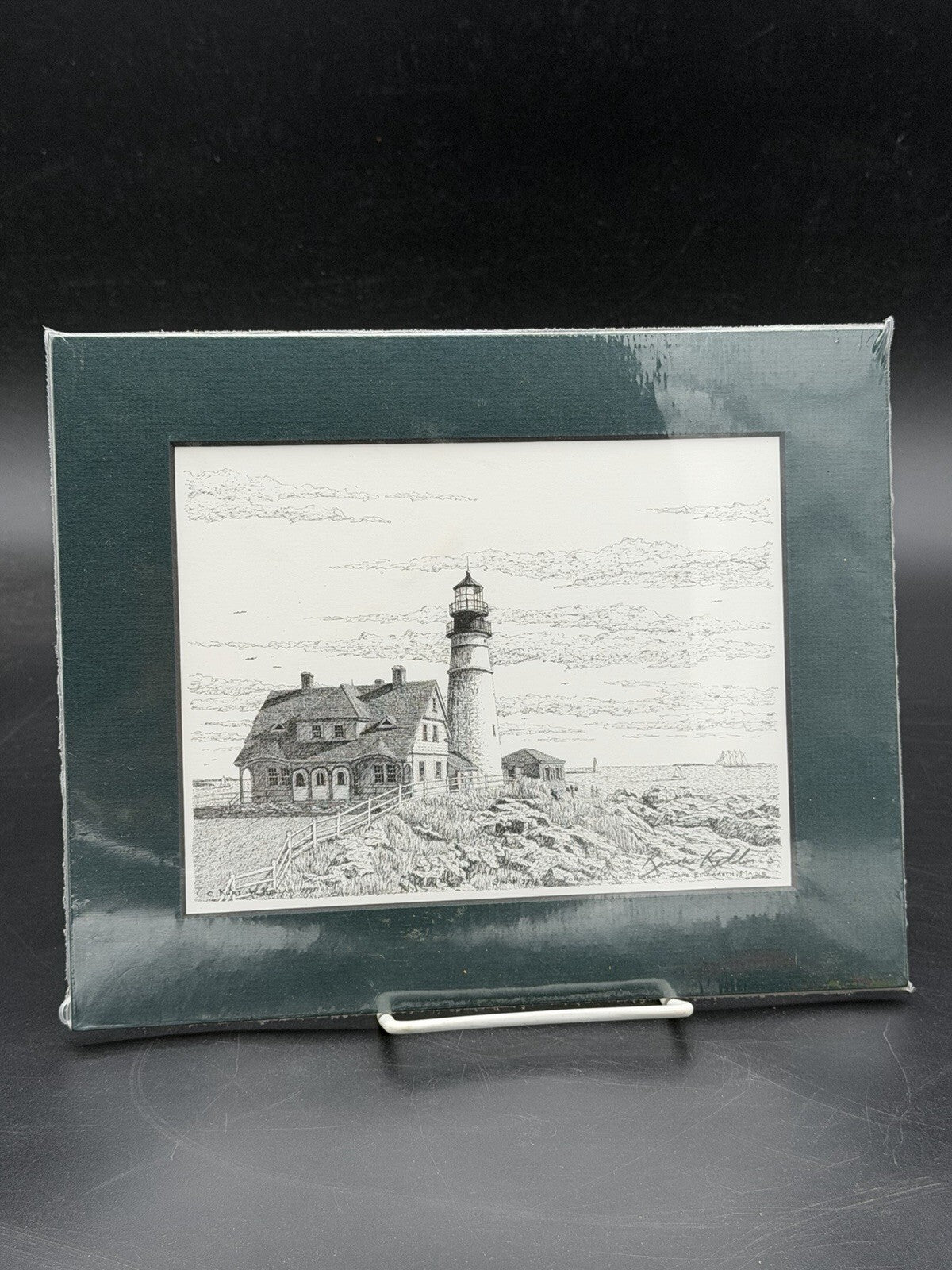 Portland Head Light Maine Pen & Ink Art Print Kurt W Kellar Matted