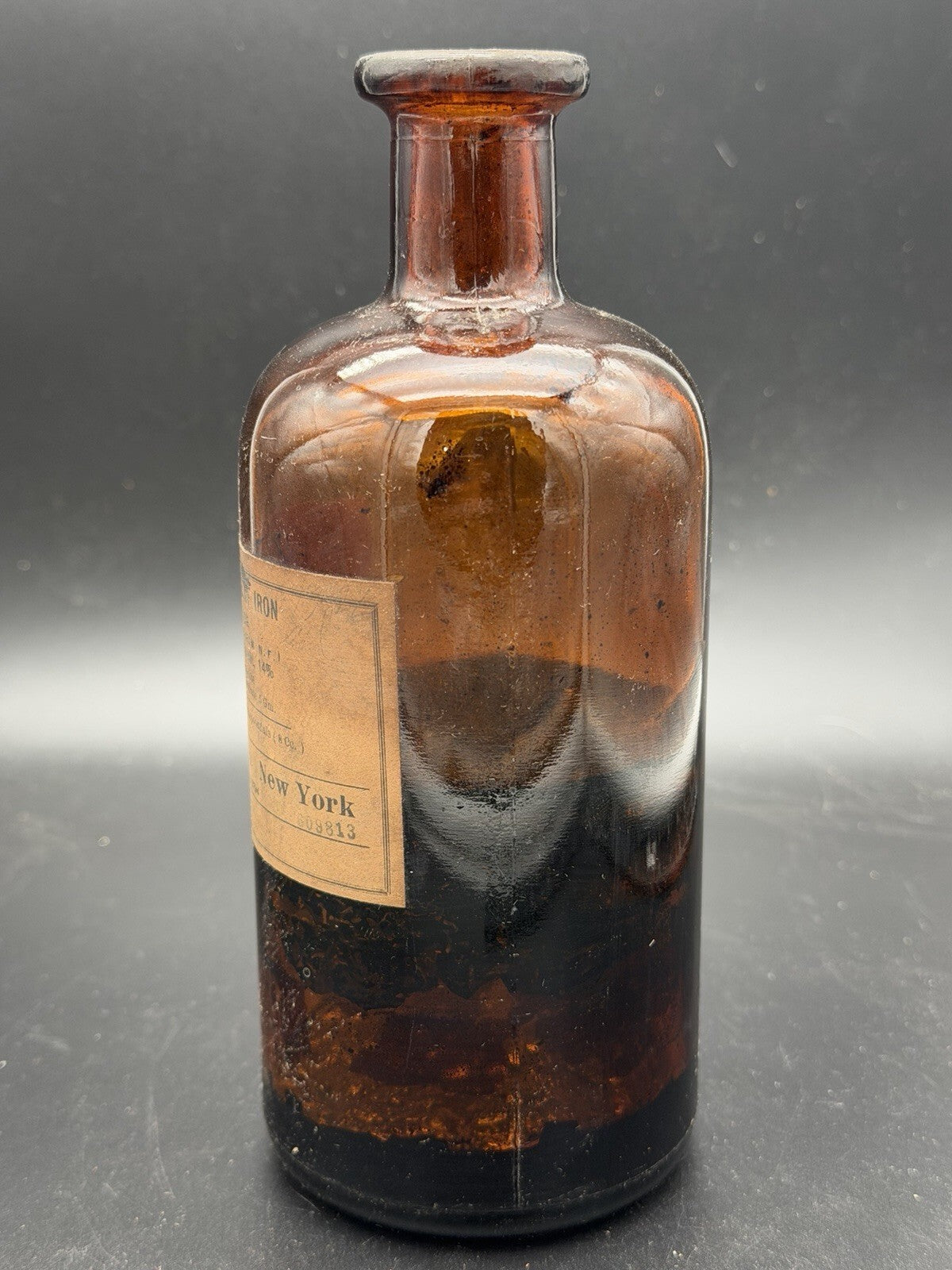 Antique Amber Apothecary Bottle Bitter Wine of Iron Schieffelin New York Medical