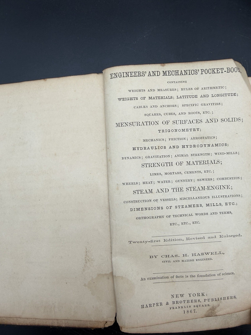 Antique Book 1867 Haswell Engineers & Mechanics Pocket-Book Cornelius Vanderbilt