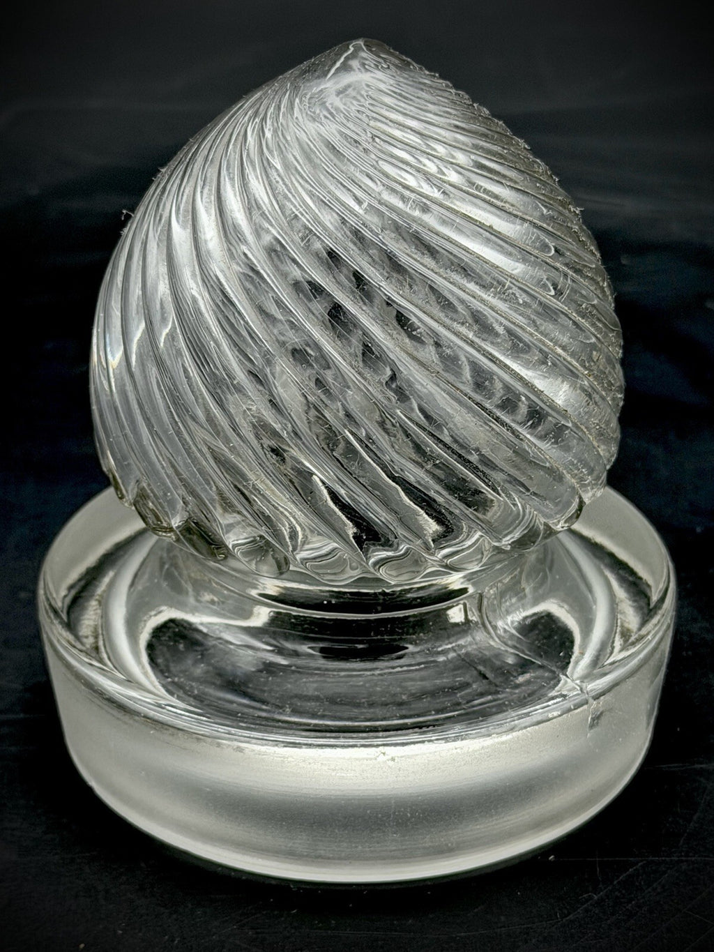 Antique Clear Glass Apothecary Jar Lid Old Replacement 4” Wide Swirled Top