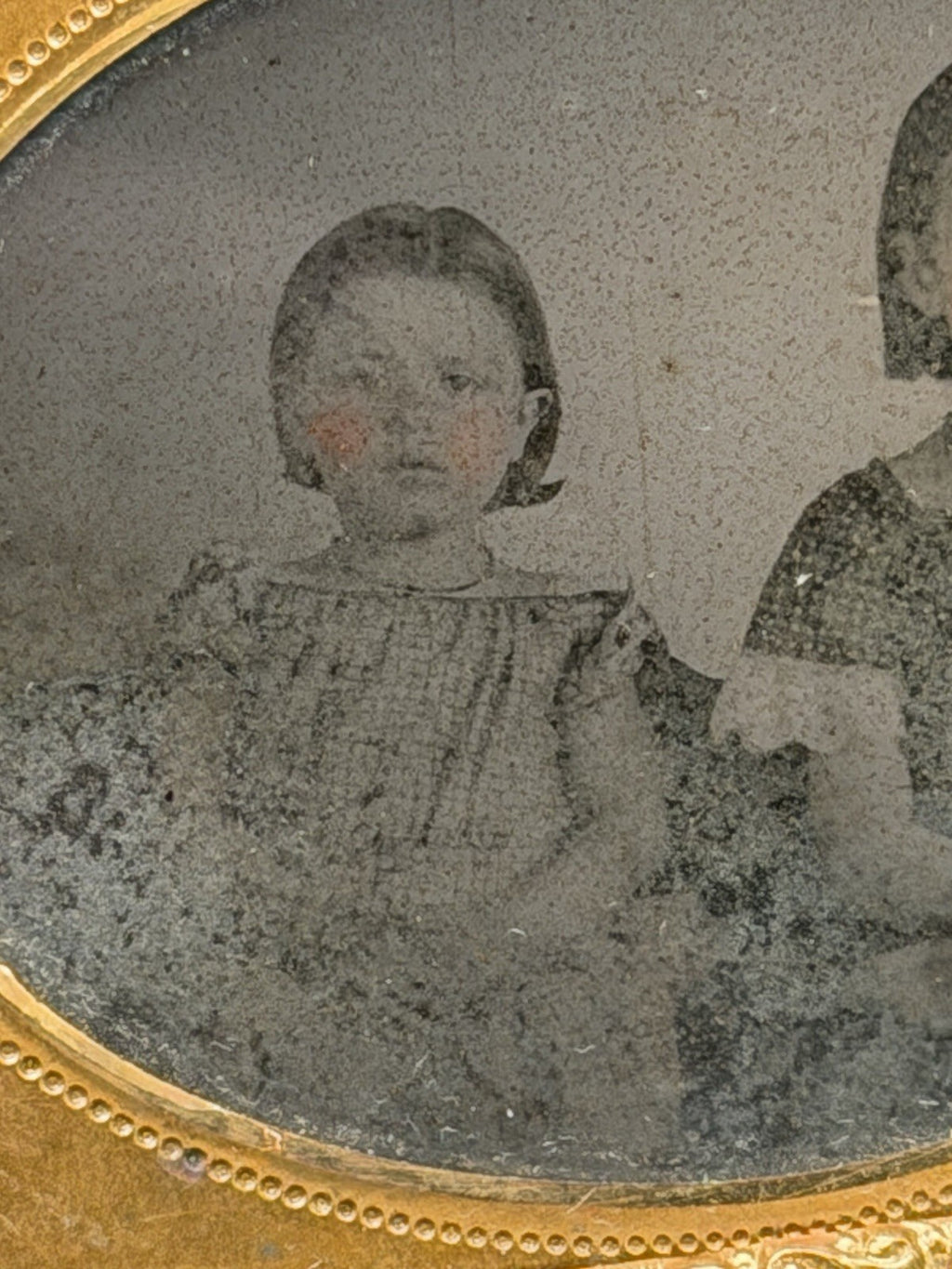 1850s Ambrotype Two Girls Sisters Tinted Embossed Leather Case 1/6 Photo Vtg