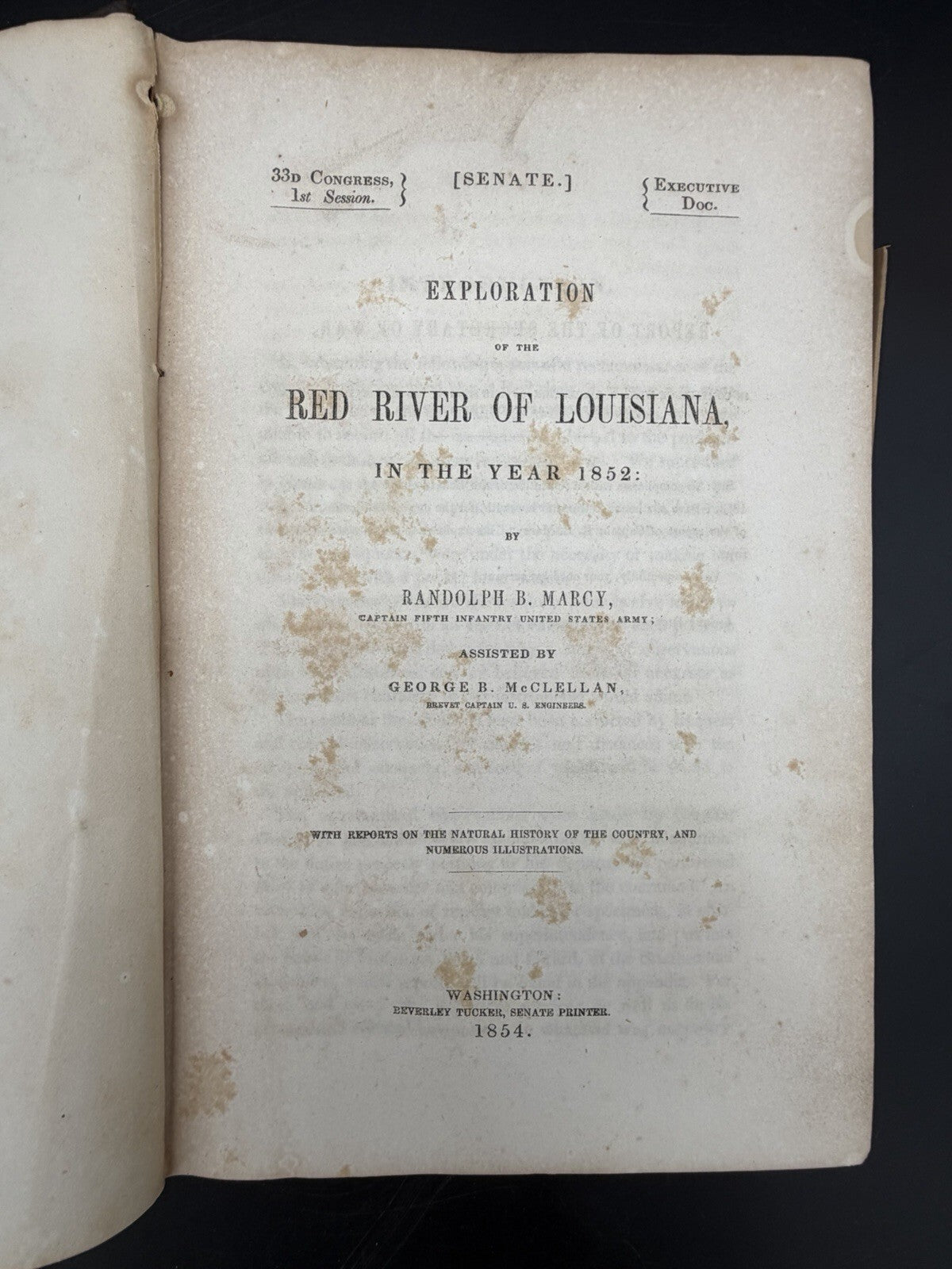 1854 Marcy Red River Louisiana Exploration 33rd Cong Senate Doc Texas Indian Map