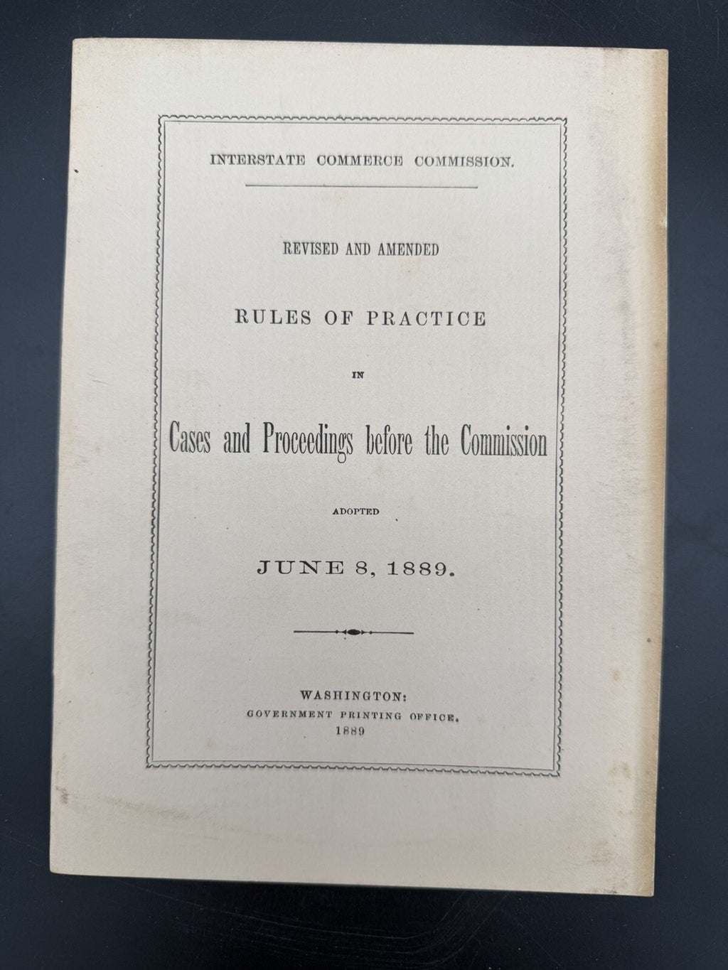 1889 Interstate Commerce Commission Rules of Practice Pamphlet GPO Railroad