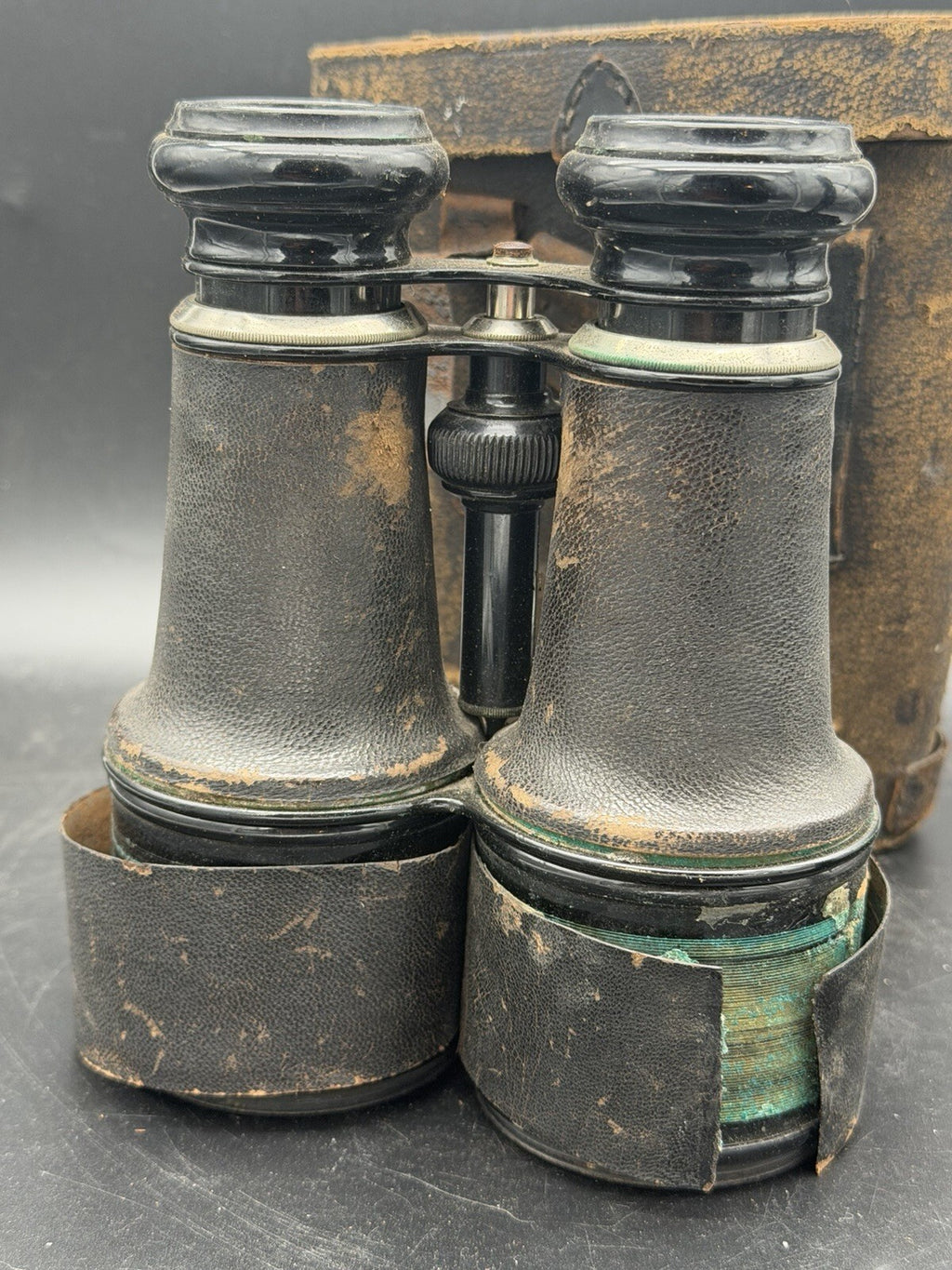 Antique Verdi Paris Brass Field Glasses Binoculars Leather Case Barn Fresh As Is