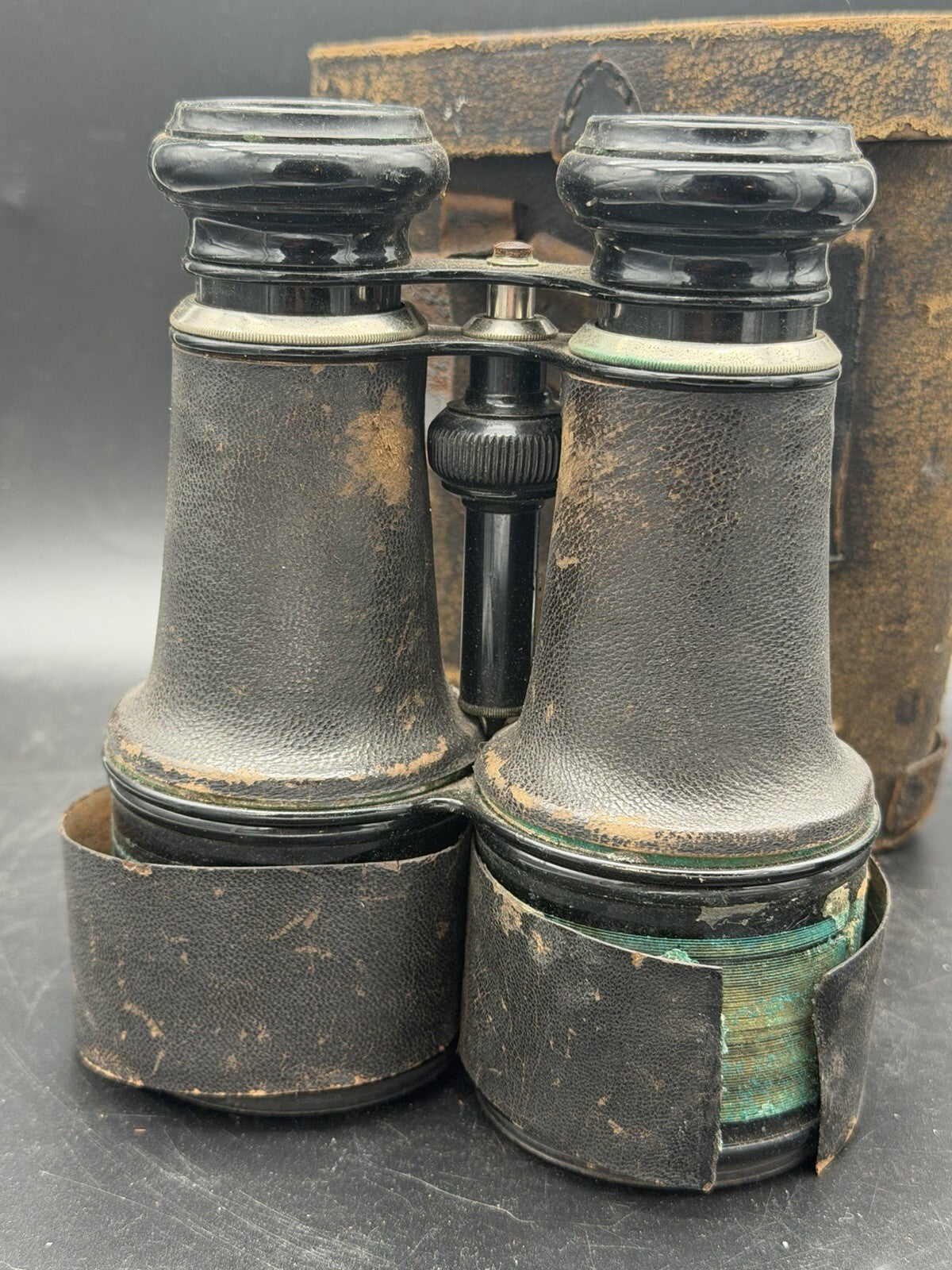 Antique Verdi Paris Brass Field Glasses Binoculars Leather Case Barn Fresh As Is