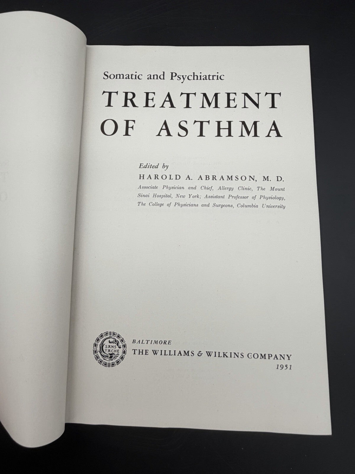 Somatic & Psychiatric Treatment of Asthma 1951 Harold A. Abramson Medical Book