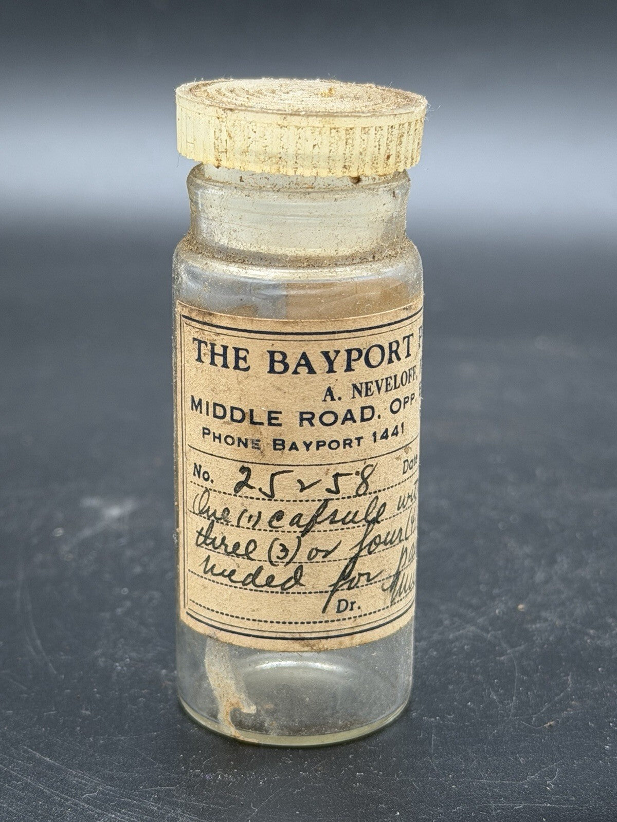 Vintage Bayport Pharmacy Prescription Bottle A. Neveloff NY