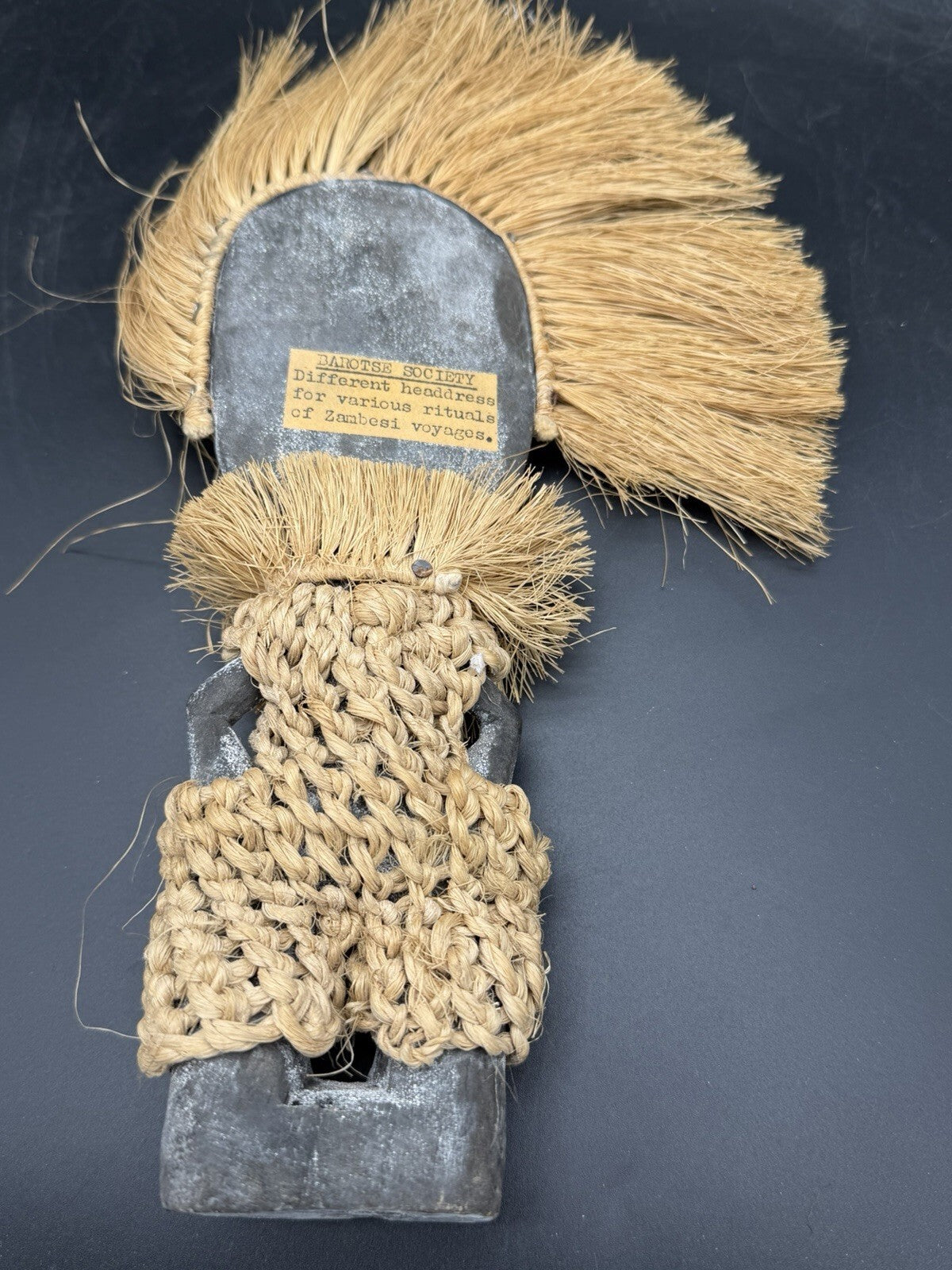 Vintage African Barotse Society Carved Wood Figure Raffia Zambesi Ritual Mask