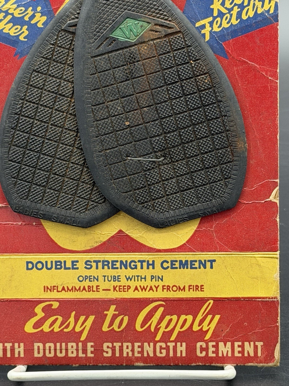 Vintage Stick-On Soles Diamond Brand Shoe Repair Kit Display Card Advertisement