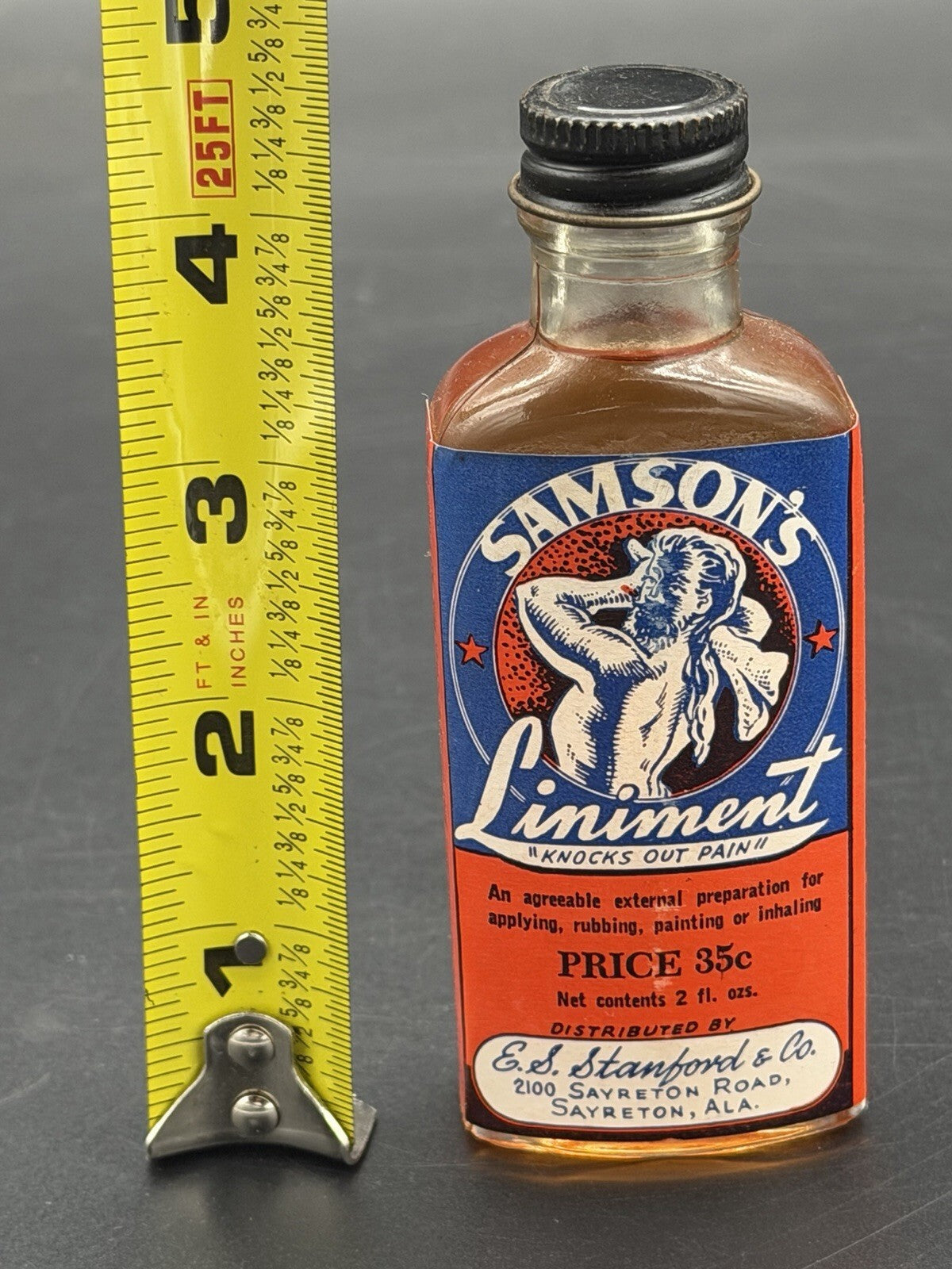 Vintage Samson's Liniment Bottle 2 fl oz E.S. Stanford & Co Sayreton Alabama