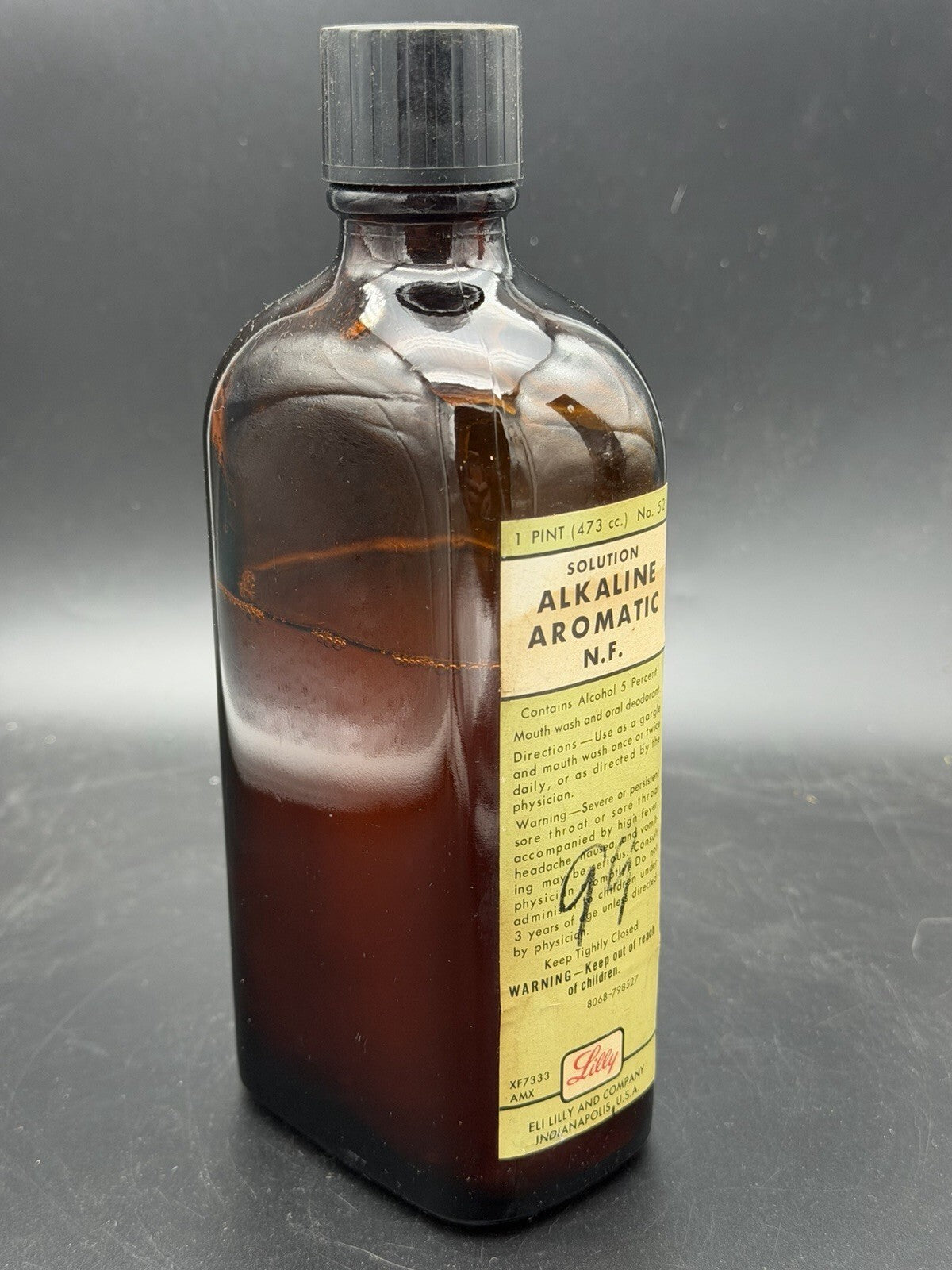 Vintage Eli Lilly Solution Alkaline Aromatic N.F. 1 Pint Amber Pharmacy Bottle