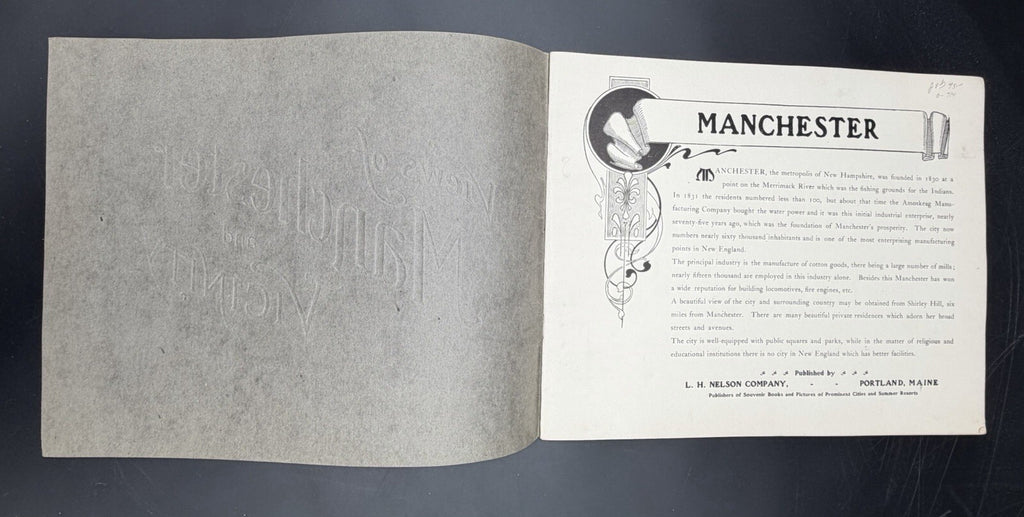 Antique Booklet, 1903 Views of Manchester and Vicinity Photo Book - L.H. Nelson Co. NH